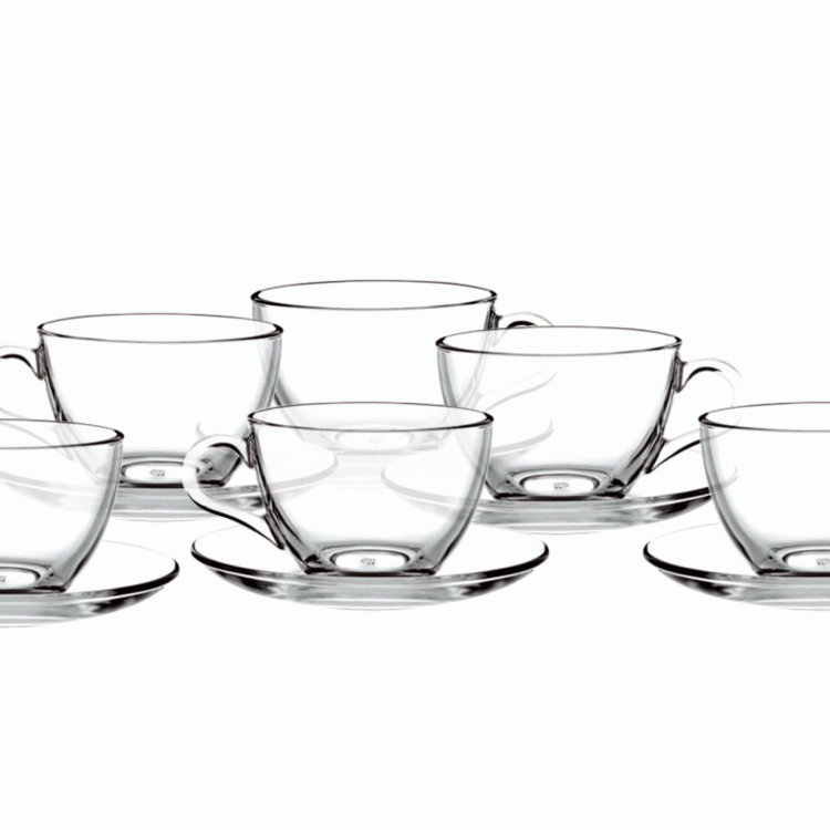 TAZZE THE CON PIATTINO IN VETRO LINEA BASIC 6PZ. PASABHACE